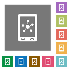Mobile social networking square flat icons