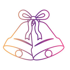 double bell with decorative ribbon in front view on gradient color silhouette from yellow to fuchsia