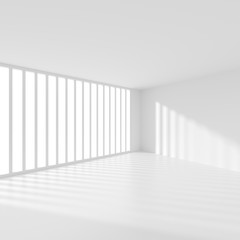 Modern Hall Interior Background. White Empty Room with Window. 3d Rendering