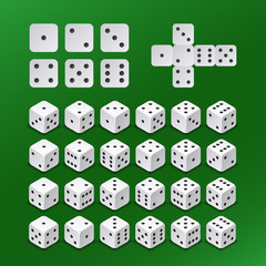 Dice gambling cubes in all possible positions vector set