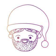 santa claus kawaii face smiling expression with christmas hat on gradient color silhouette from yellow to fuchsia