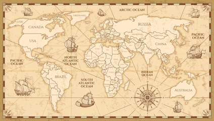 Fotobehang Wereldkaart Vector antieke wereldkaart met landsgrenzen