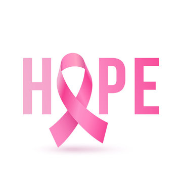 Hope emblem with pink ribbon symbol for breast cancer awareness month.