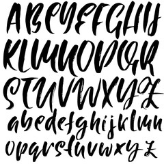 Hand drawn font. Modern brush lettering. Grunge style alphabet. Calligraphy script. Vector illustration.