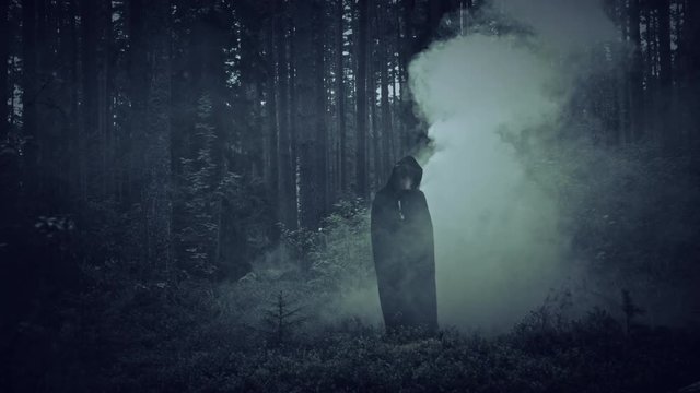 4K Halloween Horror Man with Pig Mask and Smoke