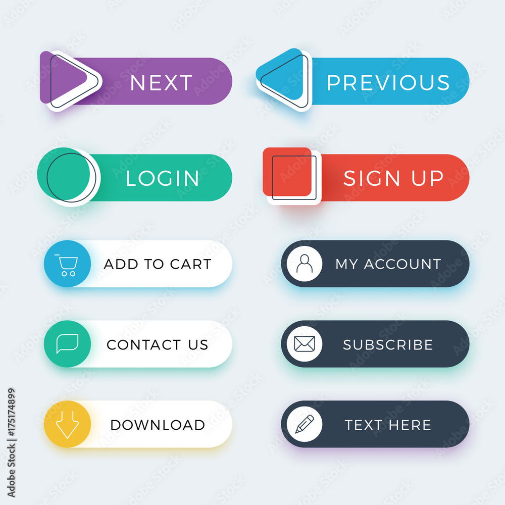 Poster trendy web and ui application color buttons vector set