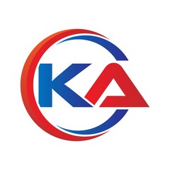 ka logo vector modern initial swoosh circle blue and red - obrazy, fototapety, plakaty