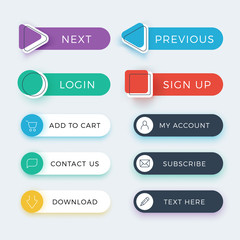 Trendy web and ui application color buttons vector set