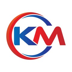 km logo vector modern initial swoosh circle blue and red