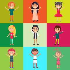 Multinational Kids Isolated on Colorful Background