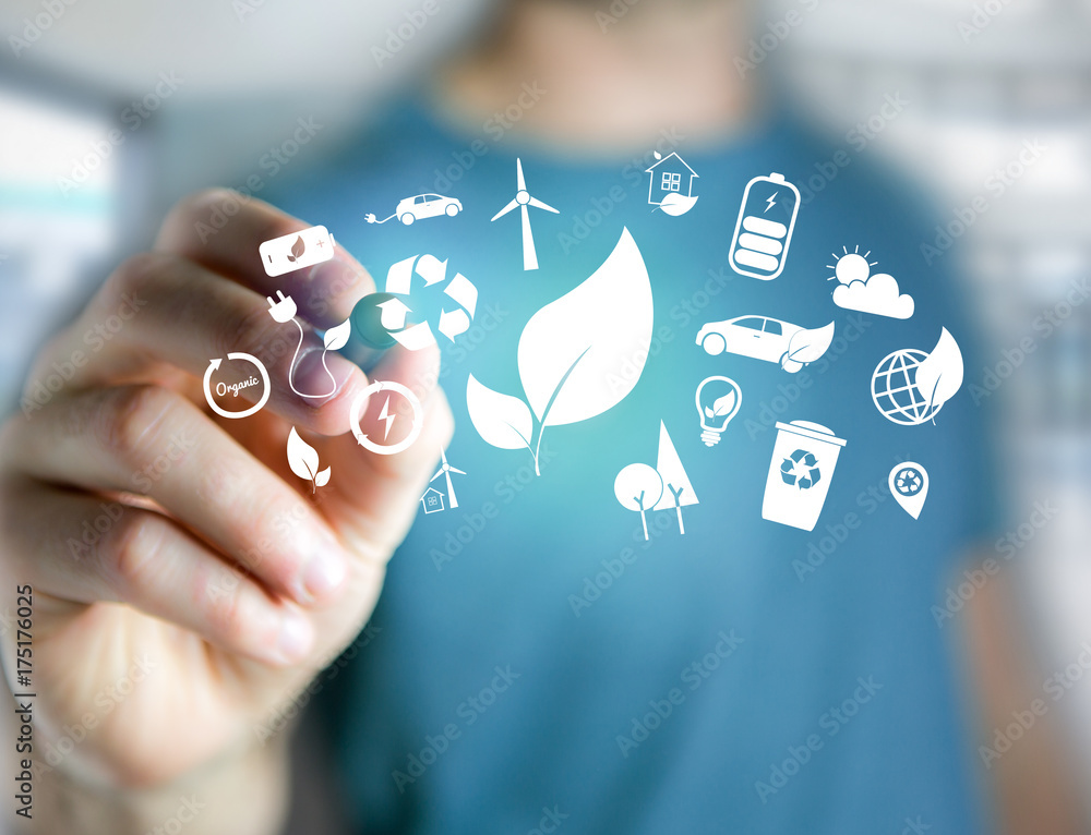 Poster view of a technology ecologic interface with icon displayed on a technology interface