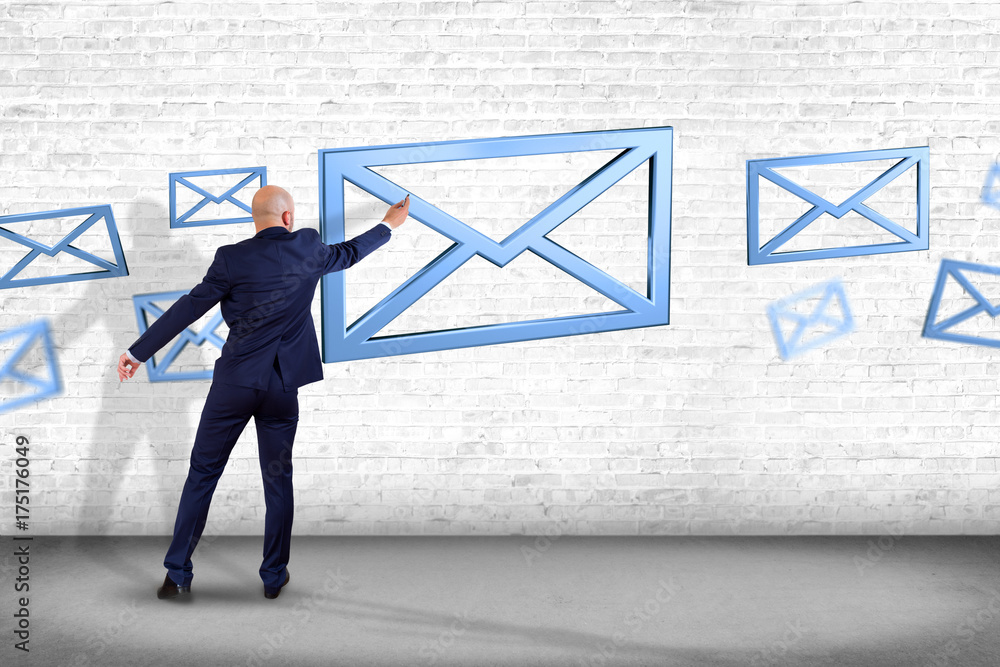 Poster blue email symbol displayed on a color background - 3d rendering