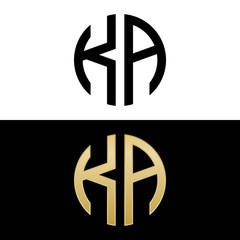 ka initial logo circle shape vector black and gold