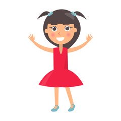 Brunette Girl Greets Happy Childrens Day Vector