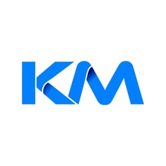 km logo initial logo vector modern blue fold style - obrazy, fototapety, plakaty