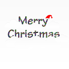 Merry Christmas text with cloud and Santa Claus hat