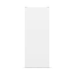 High white cardboard packaging mockup - front view. Rectangular blank closed box isolated. Vector illustration