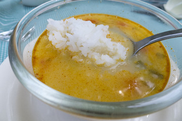 Delicious Tom Yum suop a traditional dish in the Asian kitchen