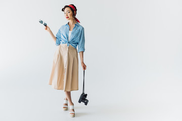 asian woman with sunglasses and photo camera