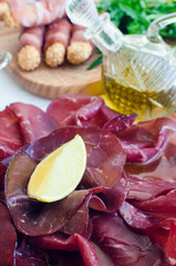 Slices of Bresaola on a plate
