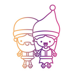 santa claus couple cartoon full body man and woman happiness expression on gradient color silhouette from yellow to fuchsia