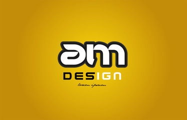 am a m alphabet letter combination digit white on yellow background