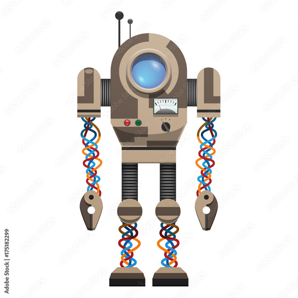 Poster mechanical robot with round screen and antennas