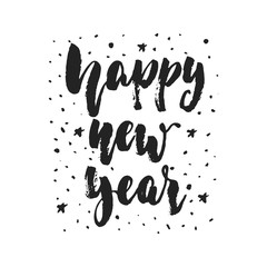 Happy New Year - hand drawn Christmas winter holidays lettering quote isolated on the white background. Fun brush ink inscription for photo overlays, greeting card or poster design.