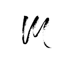 Letter M. Handwritten by dry brush. Rough strokes font. Vector illustration. Grunge style elegant alphabet - obrazy, fototapety, plakaty