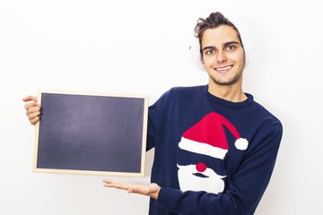 young man isolated with christmas clothes
