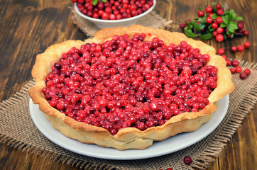 Homemade lingonberry pie