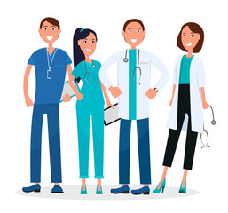 Four Medical Workers Standing and Smiling Graphic