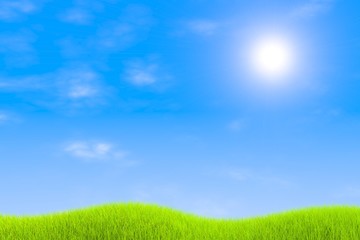 Green grass sun wave landscape background 3d illustration