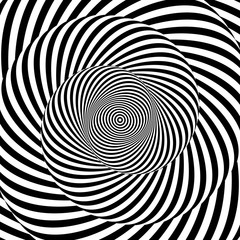 Monochrome hypnotic psychedelic spiral. Modern vector illustration with optical illusion. Twisted striped round shape. Magical decorative background. Element of design.