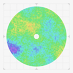 Modern decorative technical vector illustration. Visual thermal navigation system. Colorful round heatmap. Image of working radar. Vivid scientific background. Element of design. - 175184269