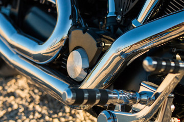 Fototapeta na wymiar Exhaust and motorcycle engine closeup