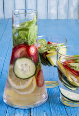 Dietary detox drink with lemon juice, strawberries and cucumber.
