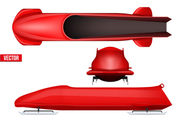 Set of Classic bobsleigh for four athletes. Top and front and side view. Sporting equipment for Bobsled race. Vector Illustration isolated on white background.