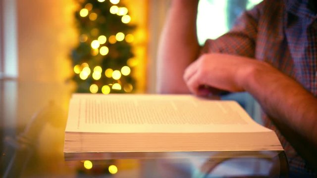 College student studying for a exam over Christmas break