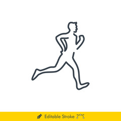 Fototapeta na wymiar Man Jogging Icon / Vector - In Line / Stroke Design with Editable Stroke