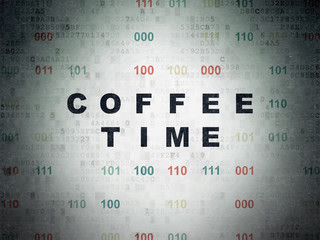 Timeline concept: Coffee Time on Digital Data Paper background