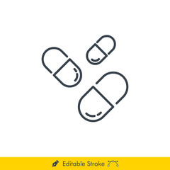 Supplement (Pills) Icon / Vector - In Line / Stroke Design with Editable Stroke