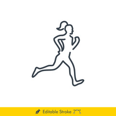 Woman Jogging Icon / Vector - In Line / Stroke Design with Editable Stroke