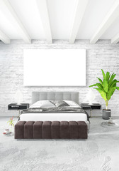 White bedroom or livingroom minimal style interior design with stylish wall and sofa. 3D Rendering. Conept of show room