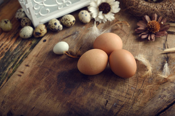 Obraz na płótnie Canvas studio shot of eggs on a vintage wooden background.