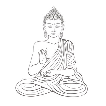 Gautama buddha with raised right hand on vector illustration