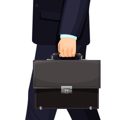 Man in suit carrying leather briefcase, businessman holding budget symbol