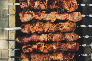Top view of cooking shashlik