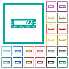 RAM module flat color icons with quadrant frames