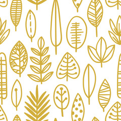 Cute vector leaf seamless pattern. Elegant beautiful nature ornament for fabric, wrapping and textile. Scrapbook black and white paper